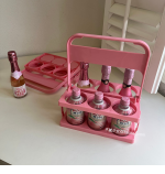 Pink Girl Heart Picnic Camping Outdoor Folding Beverage Beer Carrying Basket Coffee Milk Tea Portable Storage Basket