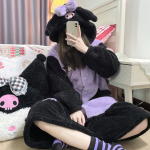 Kawaii Sanrio Anime  Kuromi Cartoon Lovely Autumn and Winter Coral Wool Robe Warm Nightdress - Image 6