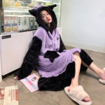 Kawaii Sanrio Anime  Kuromi Cartoon Lovely Autumn and Winter Coral Wool Robe Warm Nightdress - Image 4