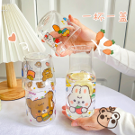 Bunny Bear Glass Bottle with Cup - Image 3
