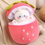 Cute Bunny Hiding in Strawberry Plush pillow best gift ideas - Image 6