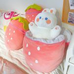 Cute Bunny Hiding in Strawberry Plush pillow best gift ideas