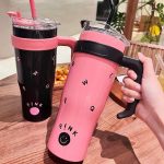1250ml BlackPink Huge Hug Bucket Girly tumbler sippy Stainless Steel Cup portable travel drink mug with straw - Image 2