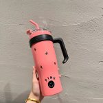 1250ml BlackPink Huge Hug Bucket Girly tumbler sippy Stainless Steel Cup portable travel drink mug with straw - Image 20