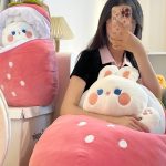 Cute Bunny Hiding in Strawberry Plush pillow best gift ideas - Image 12
