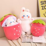Cute Bunny Hiding in Strawberry Plush pillow best gift ideas - Image 2