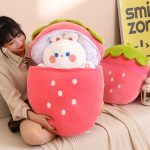 Cute Bunny Hiding in Strawberry Plush pillow best gift ideas - Image 11