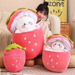 Cute Bunny Hiding in Strawberry Plush pillow best gift ideas - Image 5