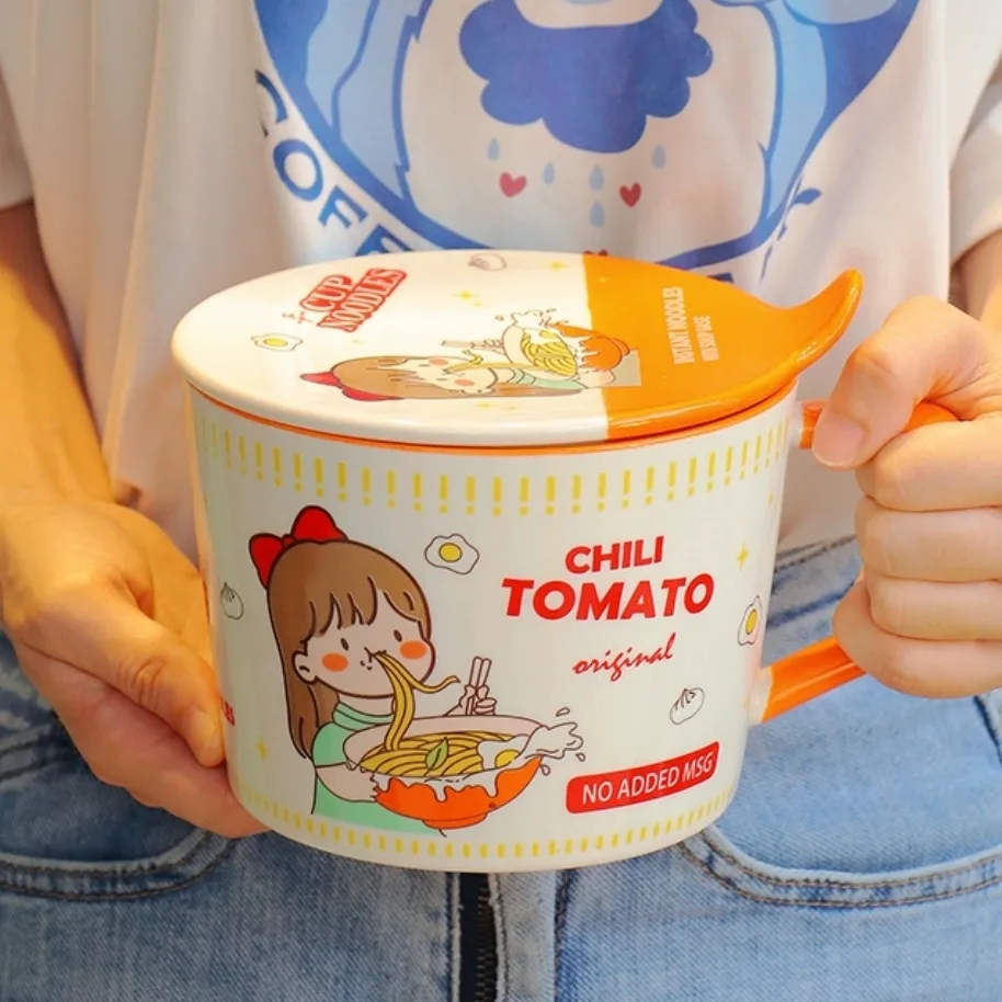 IMG_20231230_204435_556 Ceramic cute Japanese style instant noodle bowl with cover can be microwaved - Image 1