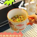 Ceramic cute Japanese style instant noodle bowl with cover can be microwaved - Image 2