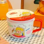 Ceramic cute Japanese style instant noodle bowl with cover can be microwaved - Image 3