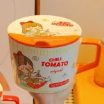 Ceramic cute Japanese style instant noodle bowl with cover can be microwaved - Image 4