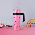 1250ml BlackPink Huge Hug Bucket Girly tumbler sippy Stainless Steel Cup portable travel drink mug with straw - Image 17