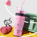 1250ml BlackPink Huge Hug Bucket Girly tumbler sippy Stainless Steel Cup portable travel drink mug with straw - Image 15