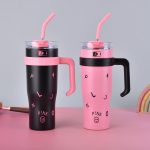 1250ml BlackPink Huge Hug Bucket Girly tumbler sippy Stainless Steel Cup portable travel drink mug with straw