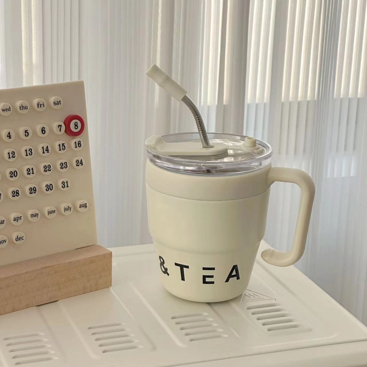 480ml Coffee & Tea Cup with Straw Lid Stainless Steel Thermos Mug for Hot Cold Drinks Water Tea Milk Office Outdoor Portable Cup Travel Bottle - Image 4
