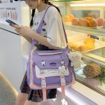 Japanese Cute Sweet Bump Color Capacious Tutoring Shoulder Bag - Image 17