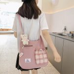 Kai Bo Japanese Kawaii Checked Pocket Large Capacity Messenger Bag