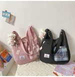 Kai Bo Japanese Kawaii Checked Pocket Large Capacity Messenger Bag - Image 2