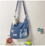 Kai Bo Japanese Kawaii Checked Pocket Large Capacity Messenger Bag - Image 14
