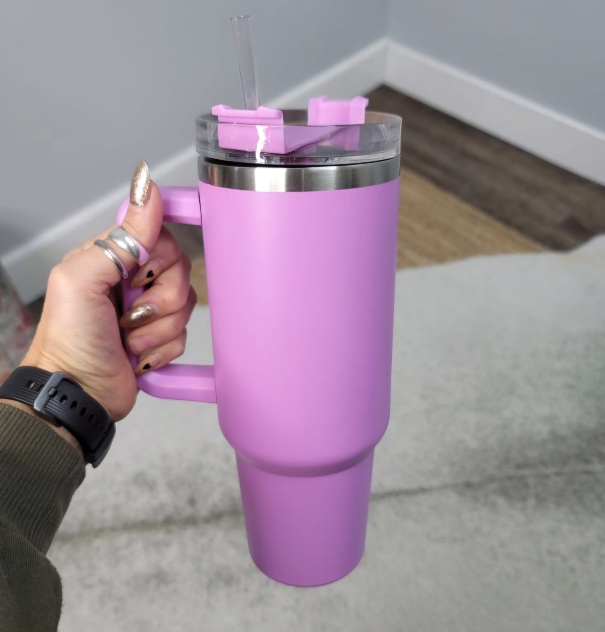 1200ml 40oz Stainless Steel Girly Tumbler with Handle and Lid Summer drinkware Office Travel  Drinking Cup - Image 6