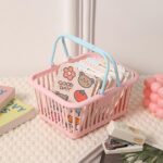 Kawaii Plastic Basket Organizer Portable mini Shopping Basket Stationery cosmetics storage Organizer