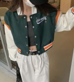 Cropped Baseball Jackets Women Harajuku Oversized Bomber Coat Streetwear Korean Leather Sleeve Casual Short Outerwear - Image 12