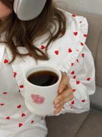 White Heart Print Doll Collar Beautiful Blouses Lantern Sleeves Button Up Shirt Top - Image 14