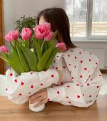 White Heart Print Doll Collar Beautiful Blouses Lantern Sleeves Button Up Shirt Top - Image 11