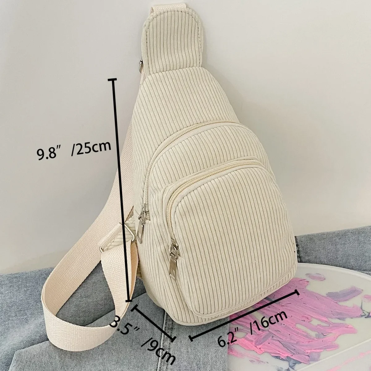 Fashion corduroy cross body fanny bag chest messenger bag - Image 5