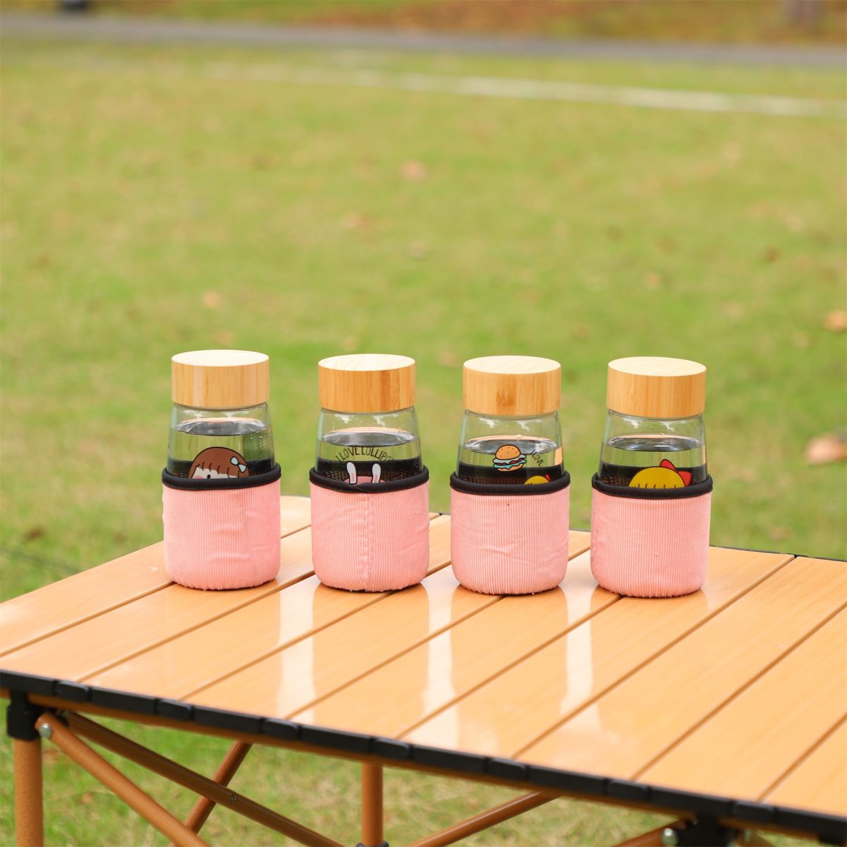 800ml Korean cartoon cute cup set of small glass portable water cup portable high temperature, portable rope transparent glass water cup - Image 6