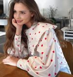 White Heart Print Doll Collar Beautiful Blouses Lantern Sleeves Button Up Shirt Top - Image 10
