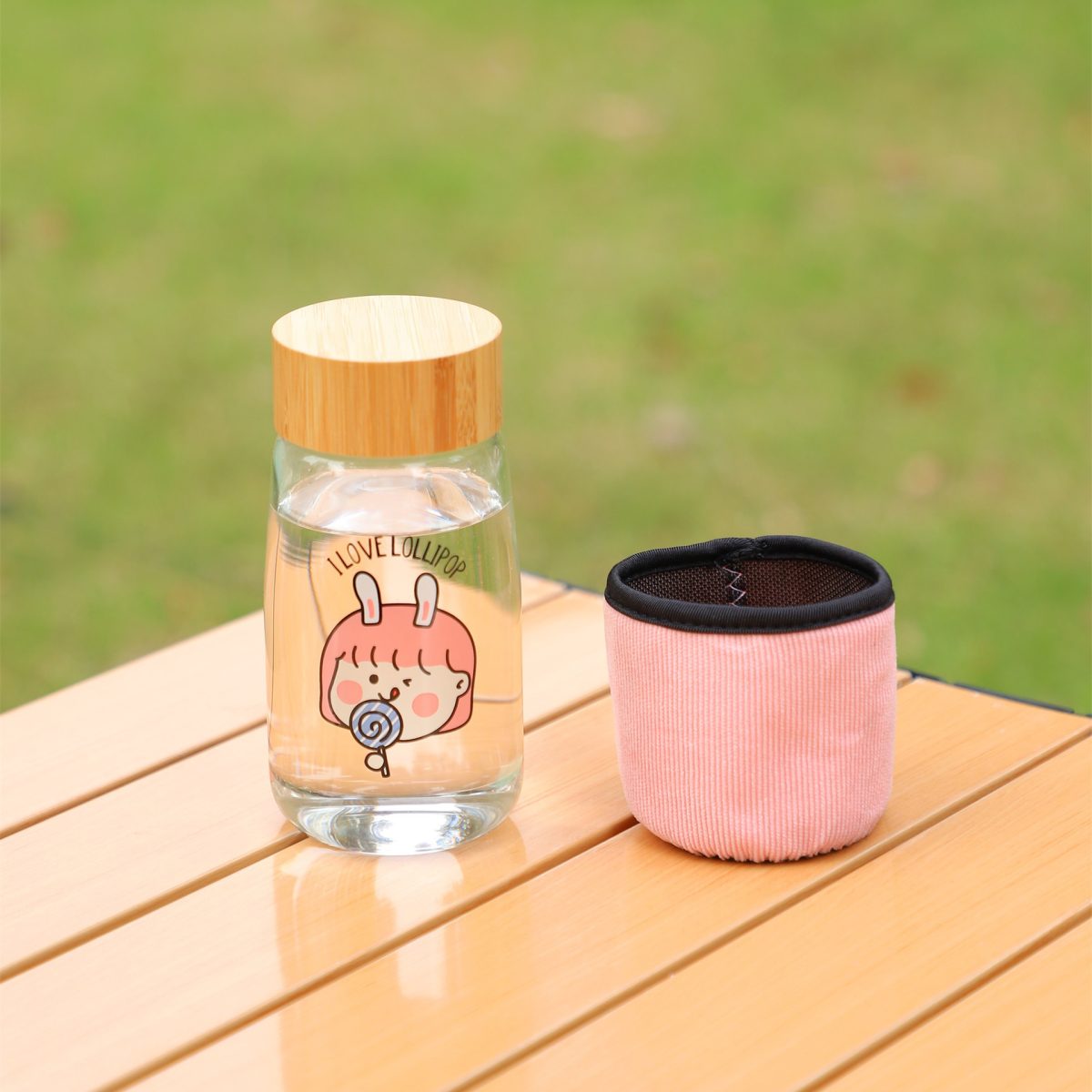 800ml Korean cartoon cute cup set of small glass portable water cup portable high temperature, portable rope transparent glass water cup - Image 5