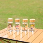 800ml Korean cartoon cute cup set of small glass portable water cup portable high temperature, portable rope transparent glass water cup