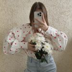 White Heart Print Doll Collar Beautiful Blouses Lantern Sleeves Button Up Shirt Top - Image 12