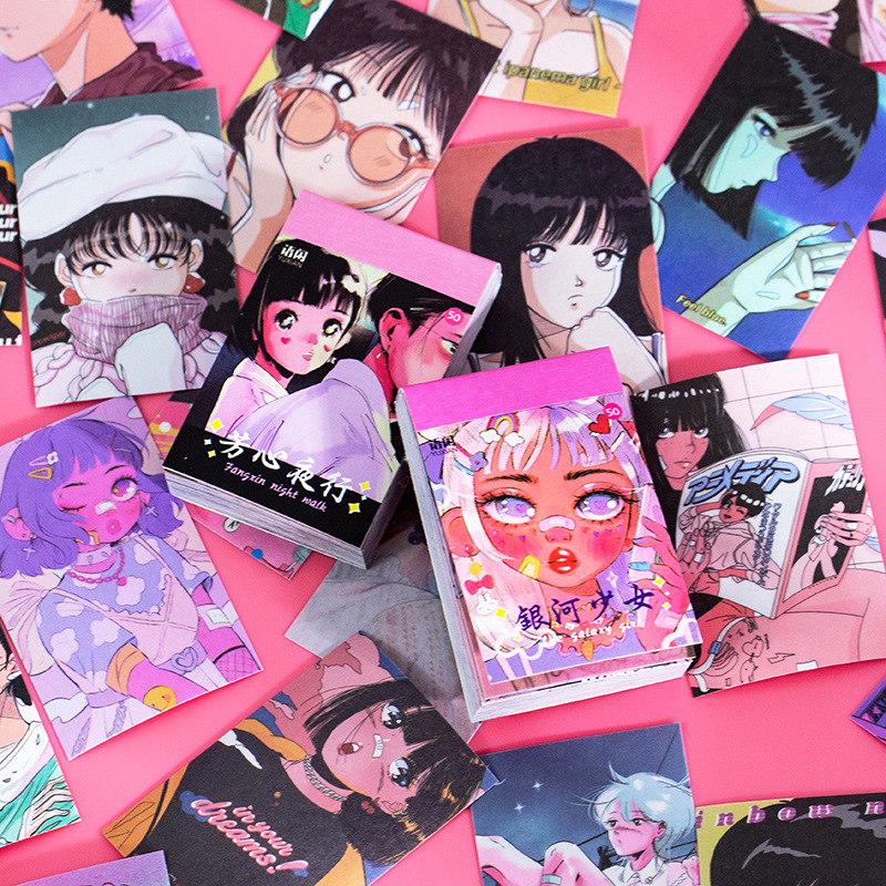 1688_image_share_f47f06700a473e5ba4f1f9da835bdcb2 50sheets Retro Japanese Kawaii Comic Girl Decorative Stickers - Image 1