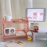 Macaron Minimalist Desk Desktop Organizer Storage Rack Student Dormitory Folding Hollow Shelf Skin Care Storage Shelf - Image 4