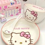 Sanrio Hellokitty One Person Ceramic Tableware Set Rice Soup Bowl Plate Spoon - Image 2