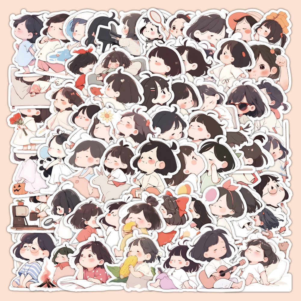 1688_image_share_c283cd9002d29083a2b426fe3beef1c5 60pcs hand-painted cute lazy girl daily life stickers phone case note decoration - Image 1