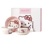 Sanrio Hellokitty One Person Ceramic Tableware Set Rice Soup Bowl Plate Spoon - Image 3