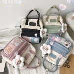 Kawaii Capacious Multi Pocket Messenger bag Preppy Casual Backpack Ipad Tablet Bag Teenage Rucksack