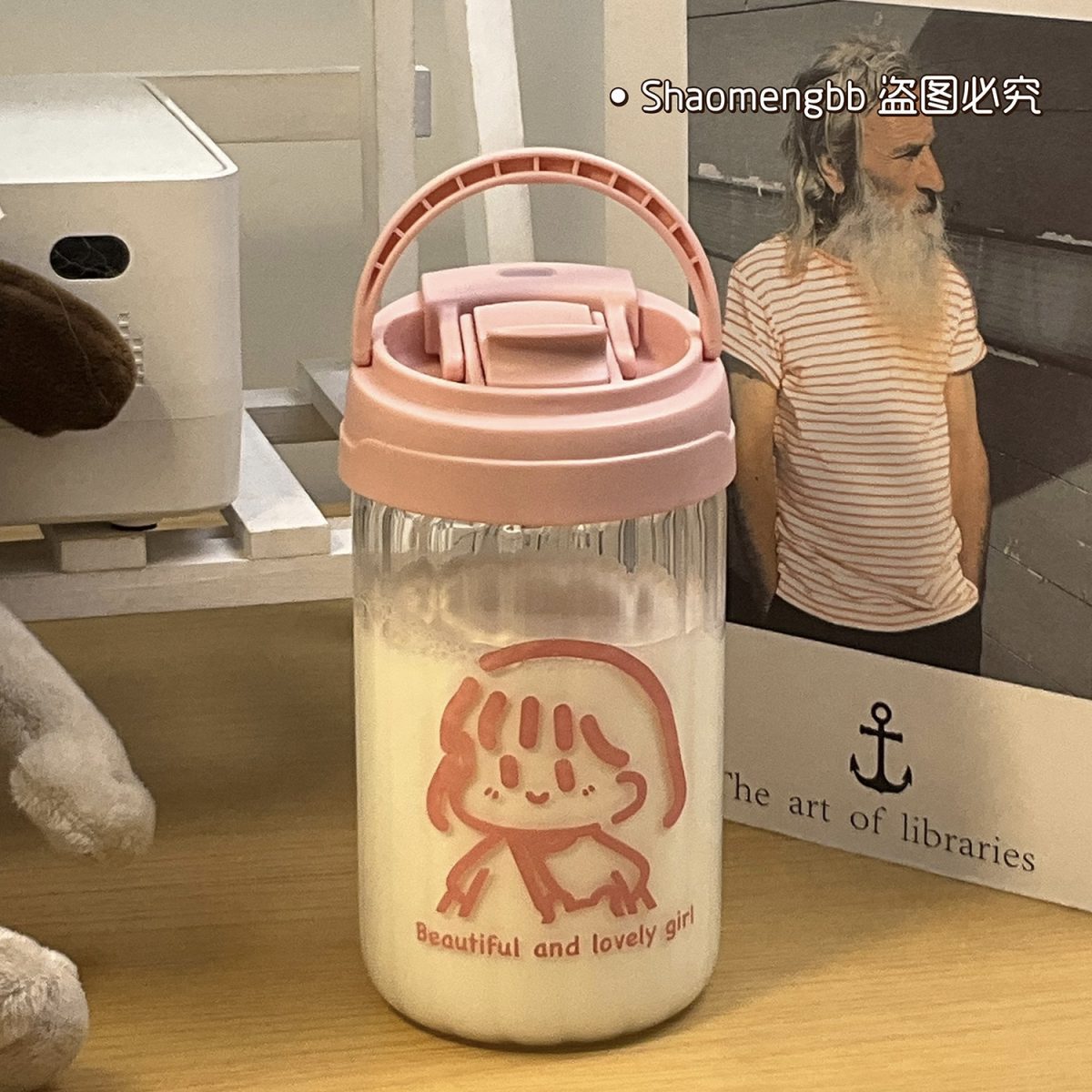 Sanrio Anime Straw Cup Portable Simple Niche Cartoon Glass Cup Couple Student Kawaii Coffee Cup Cute Girly Heart - Image 3