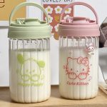 Sanrio Anime Pochacco Straw Cup Portable Simple Niche Cartoon Glass Cup Couple Student Kawaii Coffee Cup Cute Girly Heart