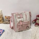 Japanese High School Girls Multi Pockets Kawaii Large Capacity Tote Bags Trendy Nylon Shoulder School Tutor Book Bag for Teenage Girls Fashion Student Shoulder Bag Crossbody Bag