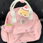 Cute Strawberry Canvas Backpack Women's New Small Backpack Summer Dopamine One Shoulder Messenger Backpack Cute Handbag