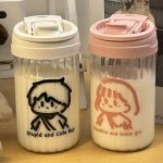 Sanrio Anime Straw Cup Portable Simple Niche Cartoon Glass Cup Couple Student Kawaii Coffee Cup Cute Girly Heart