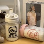 Sanrio Anime Straw Cup Portable Simple Niche Cartoon Glass Cup Couple Student Kawaii Coffee Cup Cute Girly Heart - Image 4