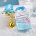 Acrylic milk bottle keychain peach floating quicksand bottle into the oil liquid key key chain bag pendant accessories - Image 5