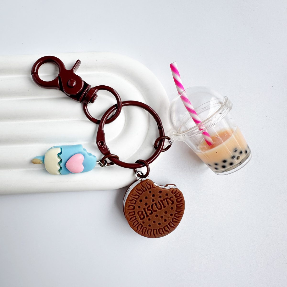 Kawaii Colorful Keychains Ice-cream Bubble Tea Key Ring Biscuit Pink Key Chain Cute  Gift for Women Girls Friends Handbag Jewelry - Image 4