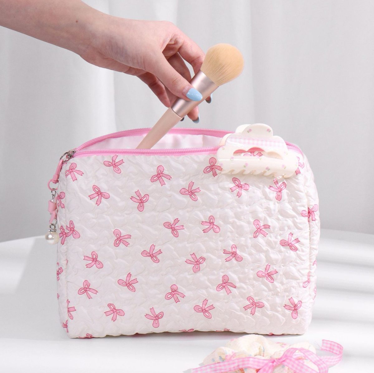 Trendy Cute Zipper Travel Cosmetic Bag With Bow-Knot Portable Cosmetic Pouch Makeup Organizer Toiletry Case For Women And Girls - Image 7